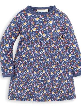 JoJo Maman Bebe Navy Floral Bird Long-Sleeve Dress